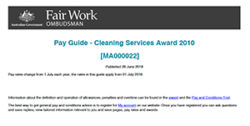 Fair Work Pay Guide for Cleaning Services Award 2018